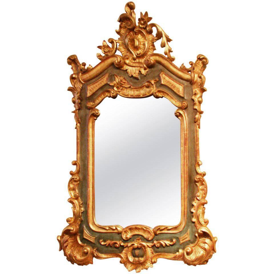 Continental Rococo Giltwood Mirror with Painted Interior