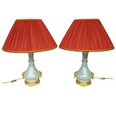 Pair of Celadon Porcelain Lamps, circa 1880