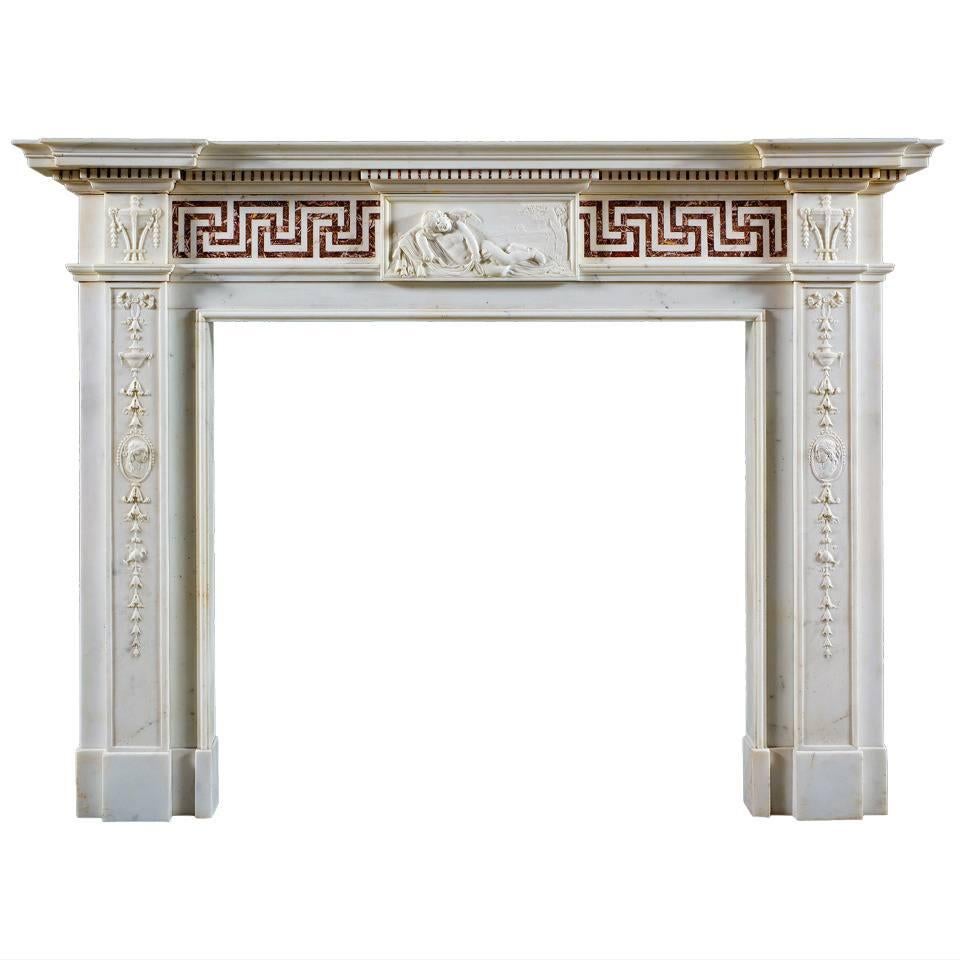 18th Century Antique English Neoclassical Marble Fireplace Mantel