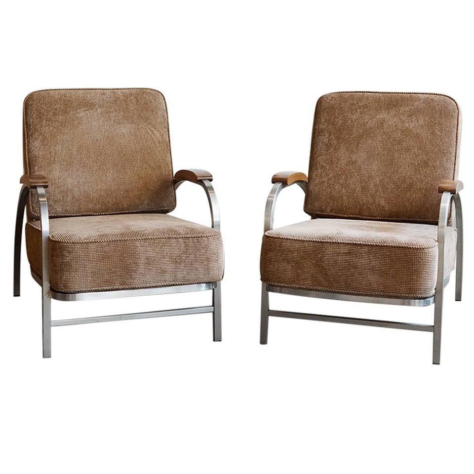 Pair of Flat Iron Lounge Chairs, Custom-Made, 1930s-Inspired For Sale