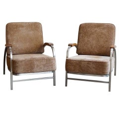 Pair of Flat Iron Lounge Chairs, Custom-Made, 1930s-Inspired