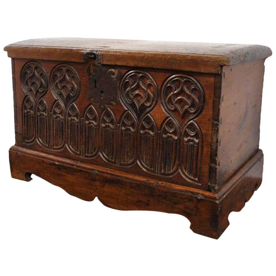18th Century French Walnut Carved Trunk 