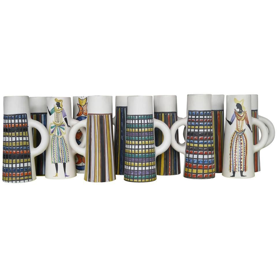Amazing Set of 12 Ceramic Jugs by Roger Capron, Vallauris, circa 1950 For Sale