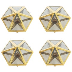 Josef Hoffmann Set of 9 Brass and Glass Pyramid Flush Mounts Wall Lamp, 1900