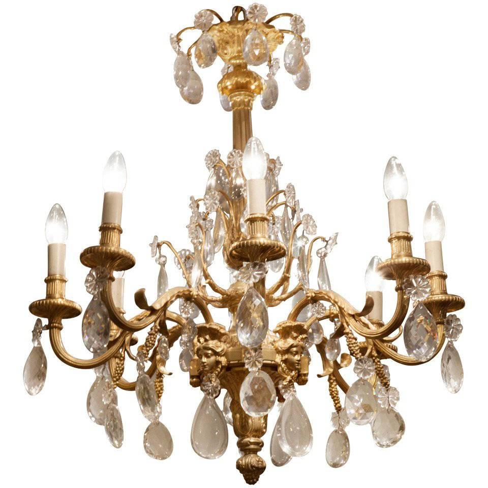 19th Century French Gilt Bronze and Cut Crystal Glass Chandelier For Sale