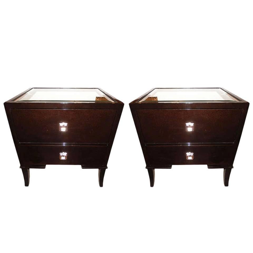 Pair of Mont Style Mirrored Nightstands