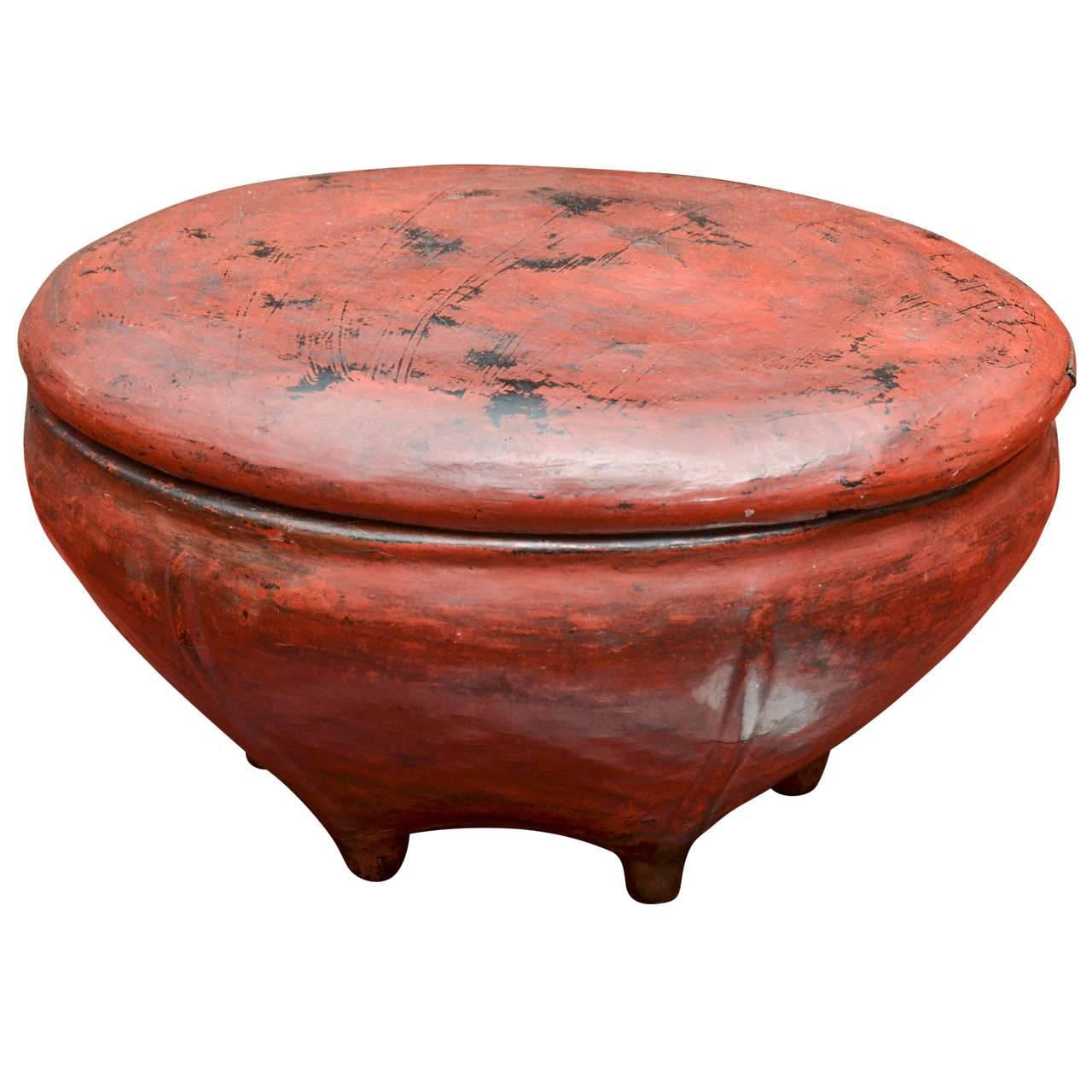 Thai Red Lacquered Lidded Bowl For Sale