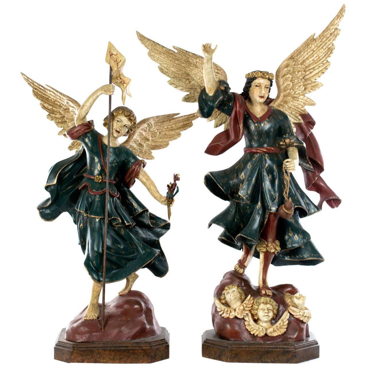Pair of Large Statues of Angels on Stands