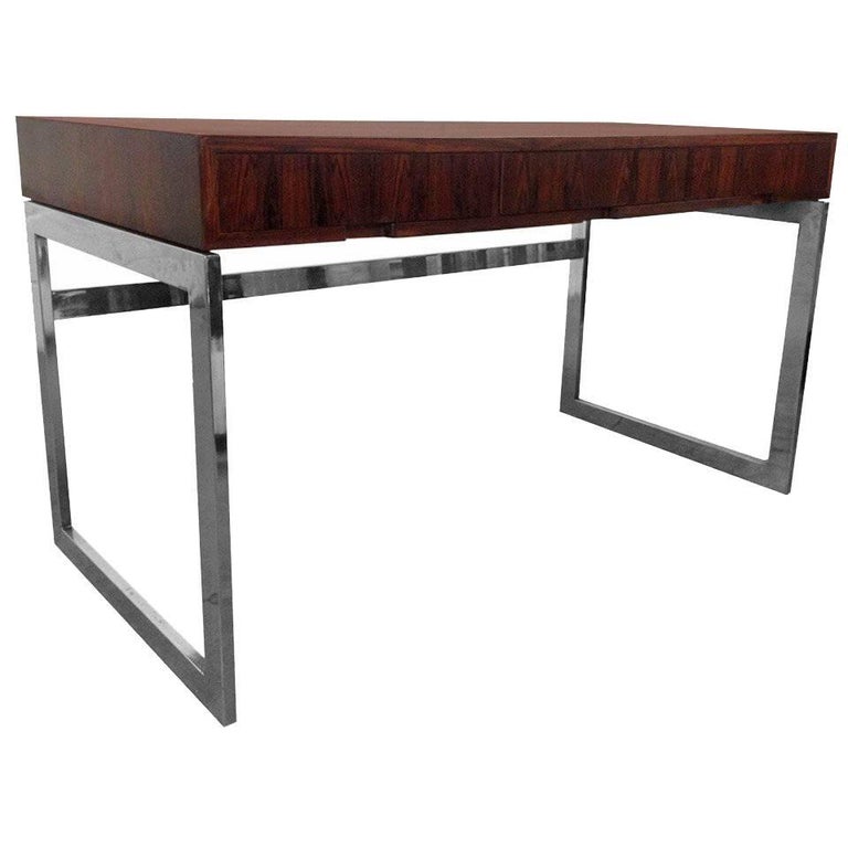 Milo Baughman Style Rosewood and Chrome Desk