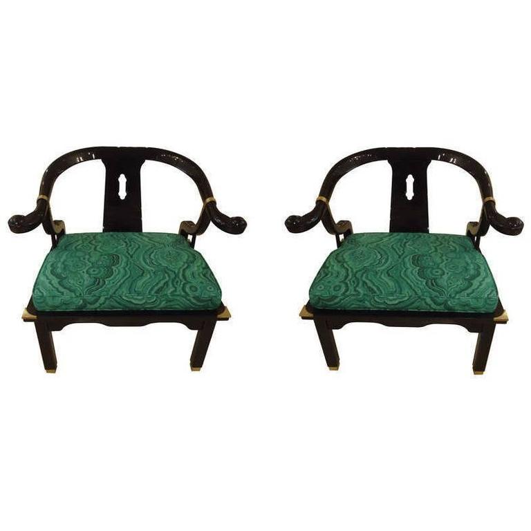 Mid-Century Black Lacquer Chinese Style Chairs For Sale at 1stdibs
