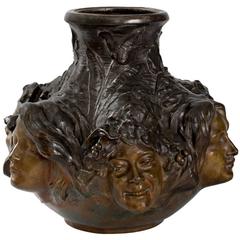 Antonin Larroux French Art Nouveau Patinated Bronze Figural Vase