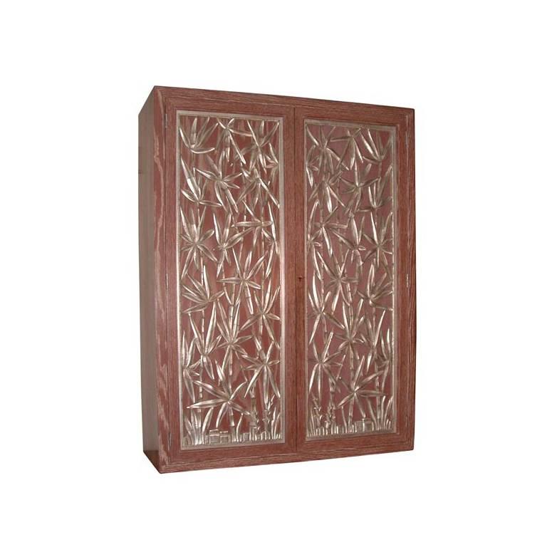 Spectacular Wall Cabinet with Carved Bamboo Doors by James Mont For Sale