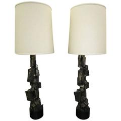 Outstanding Pair of Tall Brutalist Table Lamps by Laurel