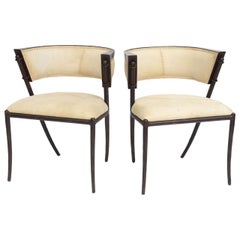 Pair of Italian Modern Klismos Form Bronze and Leather Upholstered Chairs