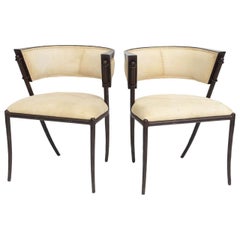 Pair of Italian Modern Klismos Form Bronze and Leather Upholstered Chairs 10