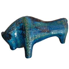 Bitossi Rimini Blue Ceramic Bull, Italy, 1960s