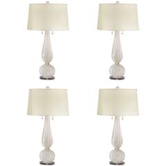 Four White and Gold Murano Glass Table Lamps 11