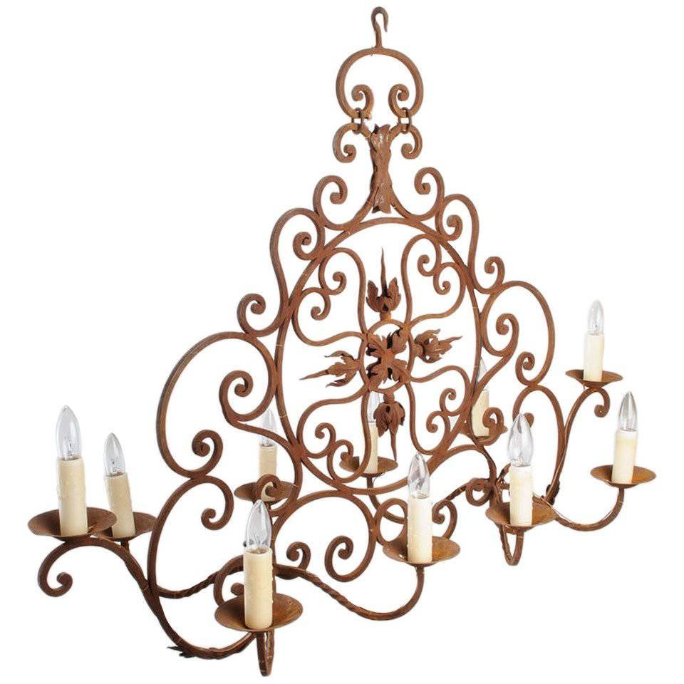Oval Iron Chandelier with Ten Lights For Sale