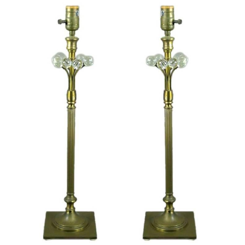 Pair of Brass Crystal Ball Lamps