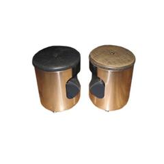 Pair of Brushed Steel and Leather Upholstered Ottomans 4