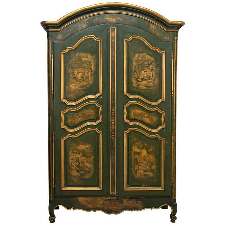 18th French Louis XV Chinoiserie Painted Armoire at 1stDibs