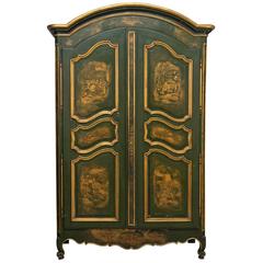 18th French Louis XV Chinoiserie Painted Armoire