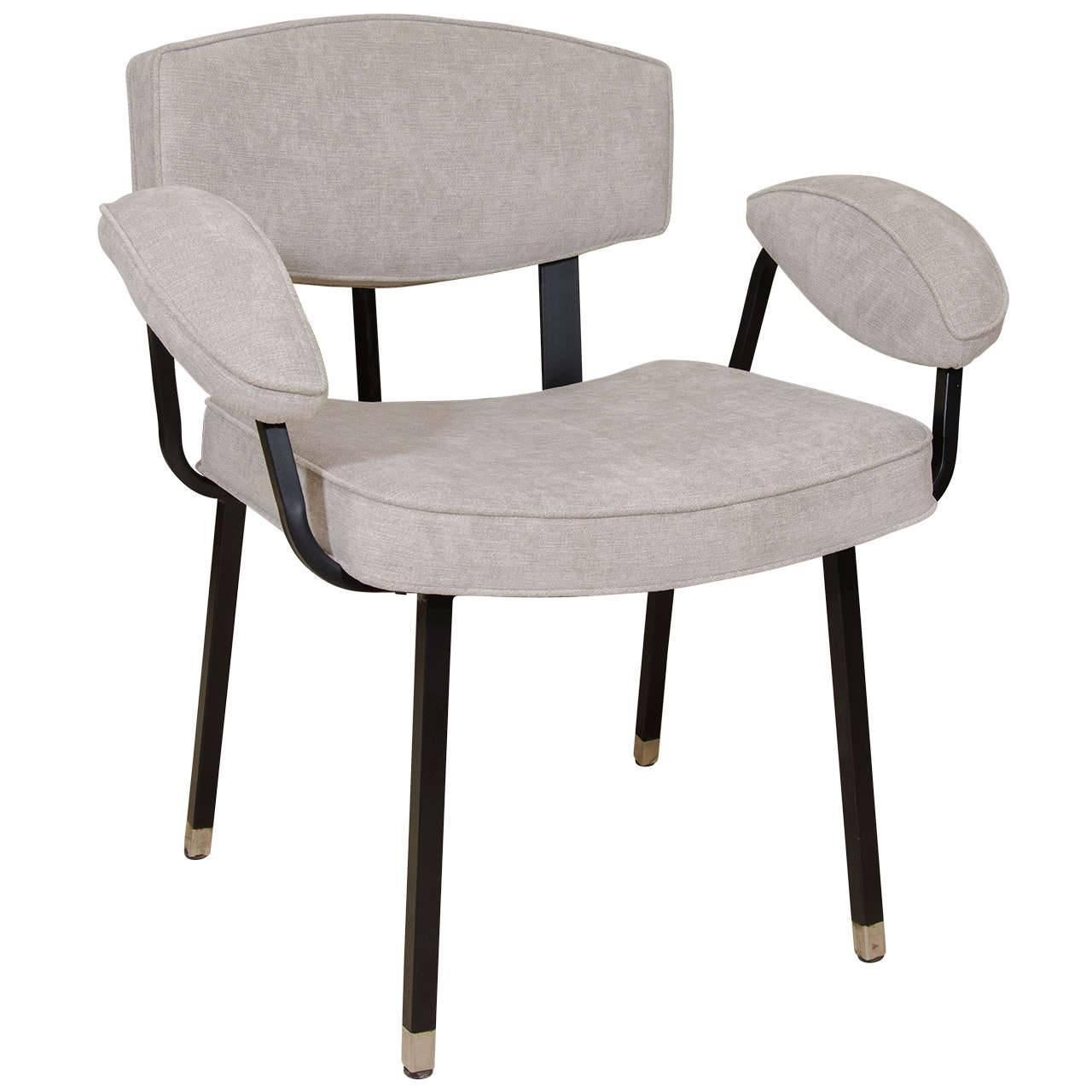Upholstered Dining Armchair with Black Enameled Metal Frame