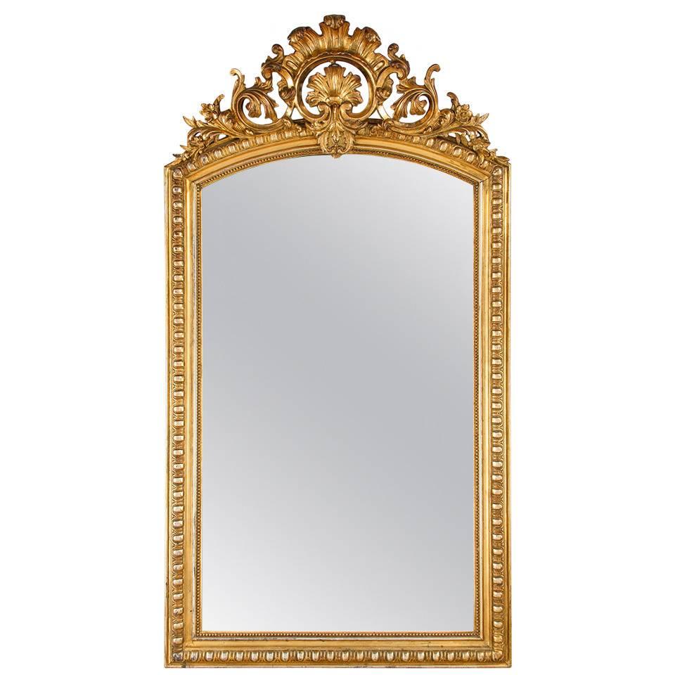French Transition Louis XV to Louis XVI Gilded Mirror, Mid-1800s