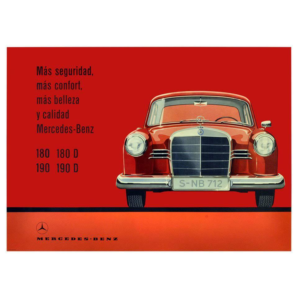 Rare Original Vintage Mercedes Benz Model 180 190 Luxury Car Advertising Poster