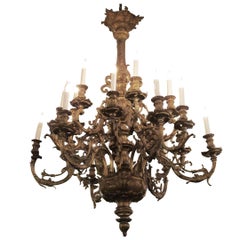 Vintage 1930s Grand Scale French Bronze Chandelier with 18 Lights