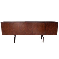 French Palissandre Buffet on Wood and Chrome Legs by Alain Richard