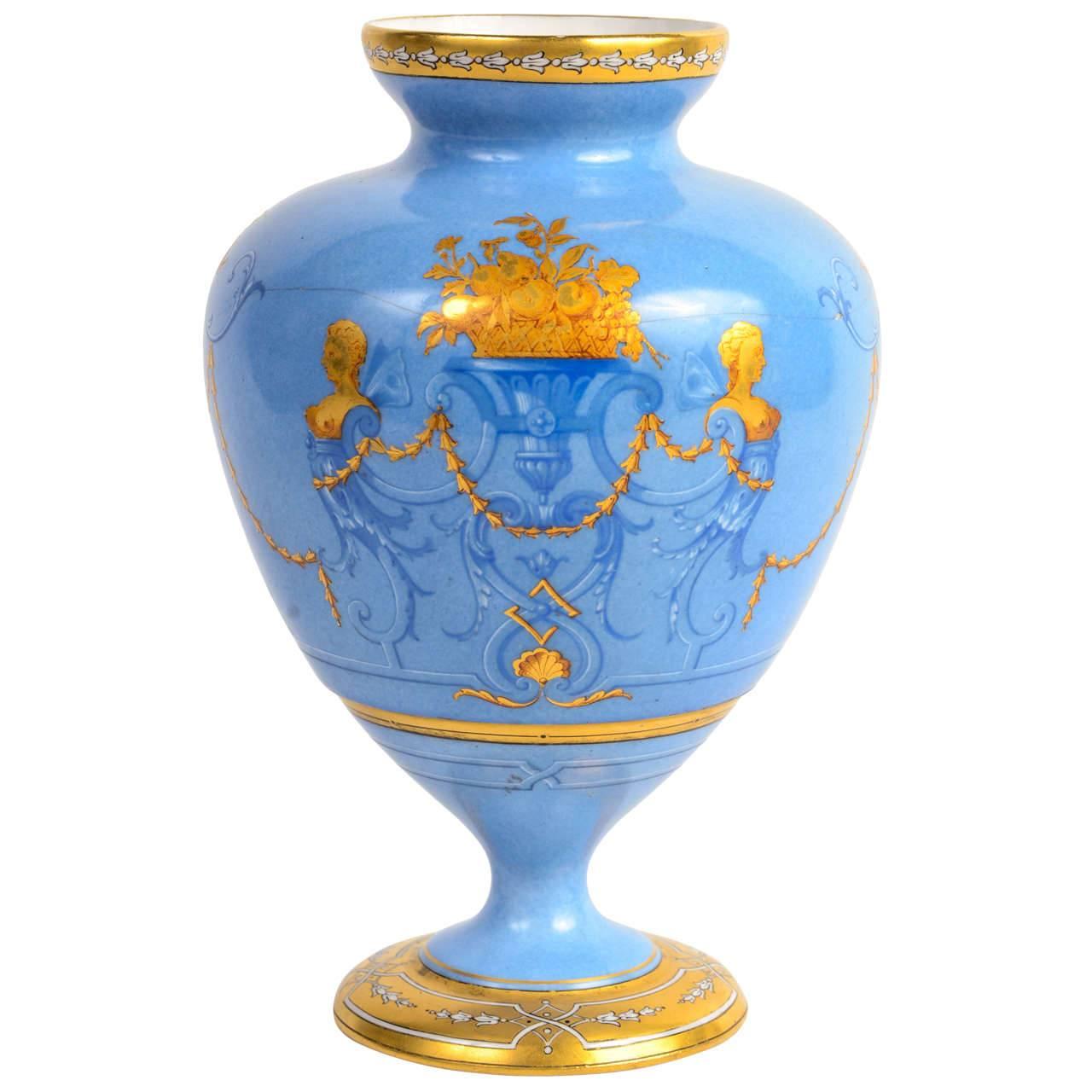 Escalier de Cristal Blue and Gold Porcelaine Vase For Sale
