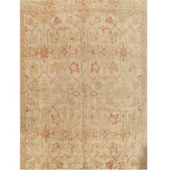 Antique Oushak Carpet, Handmade Oriental Rug, Ivory Coral, Taupe, Cream Fine Rug