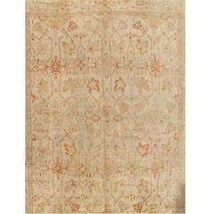 Antique Oushak Carpet, Handmade Oriental Rug, Ivory Coral, Taupe, Cream Fine Rug 8