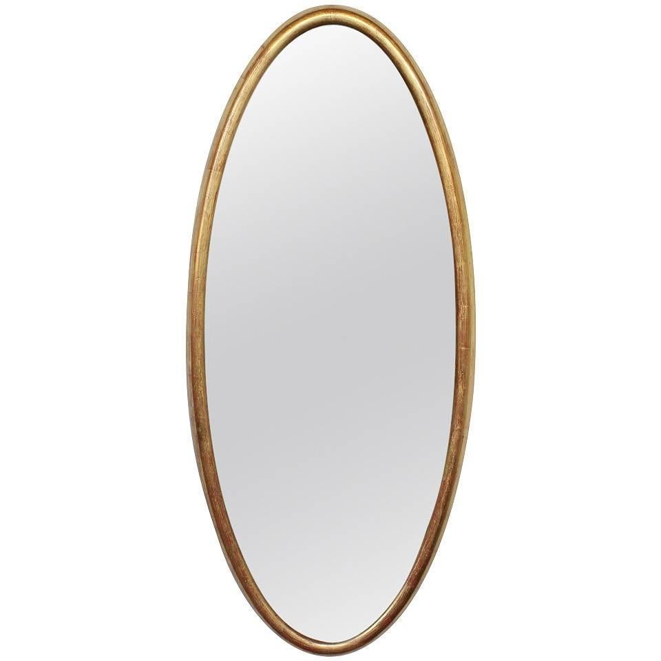 American 1950s Oval Mirror with Gilt Frame