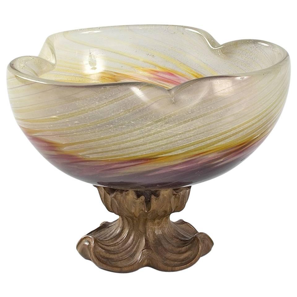 Emile Gallé French Art Nouveau Glass and Wood Footed Bowl ...