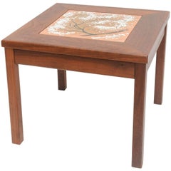 Midcentury Modern Walnut Table with an Enamel on Copper Inset by Brown Saltman 