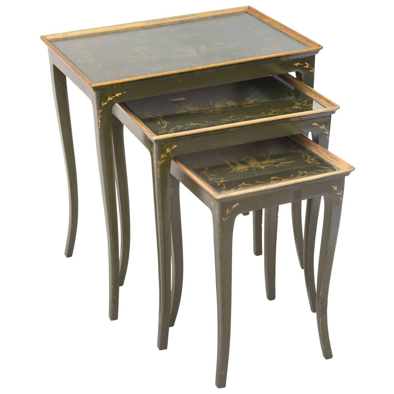 Chinoiserie Nesting Tables of Green Japanning