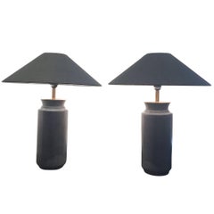 Faux Shagreen Porcelain Pair of Grey Table Lamps, China, Contemporary 12