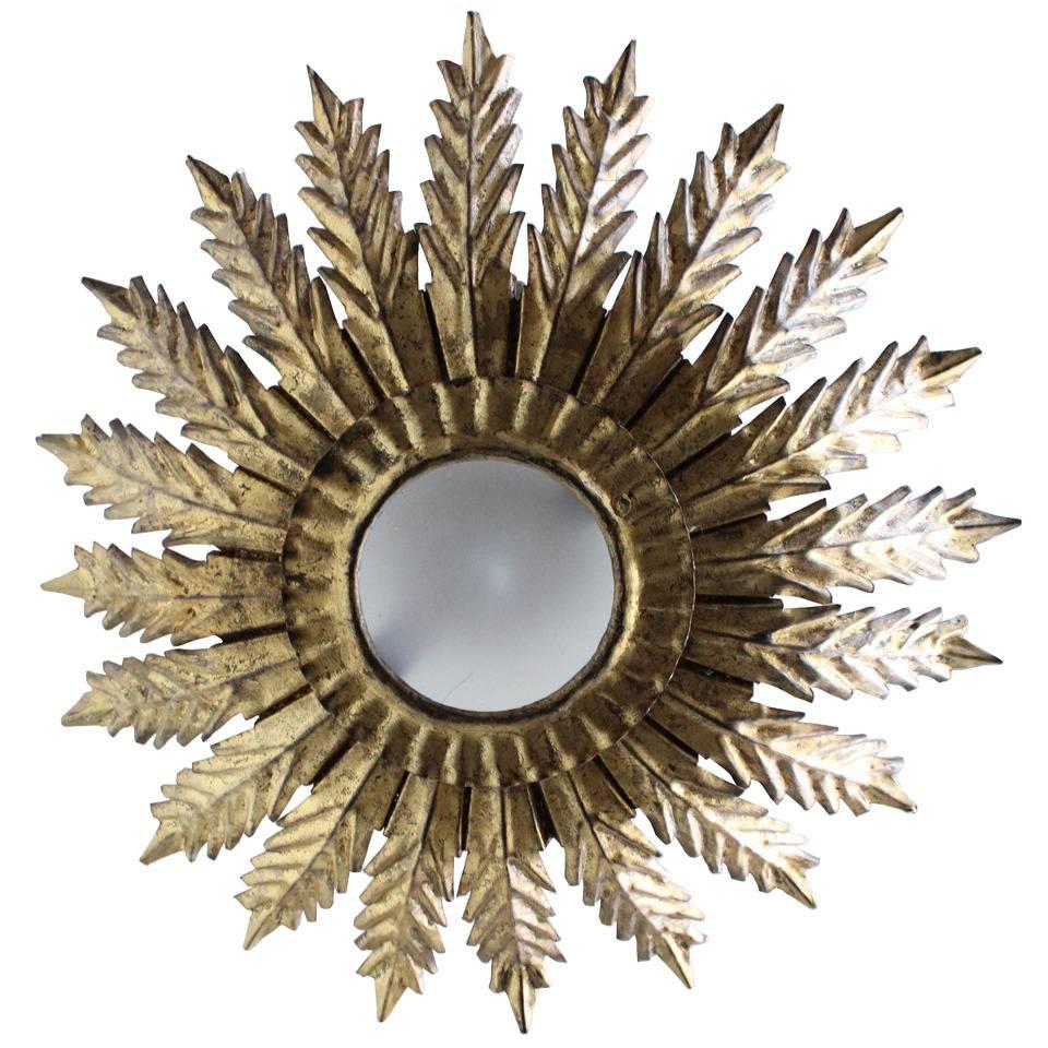 Unusual Spanish Gilt Metal Sunburst Ceiling Fixture