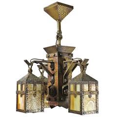 Arts & Crafts "Monk Face, " Four-Light Chandelier