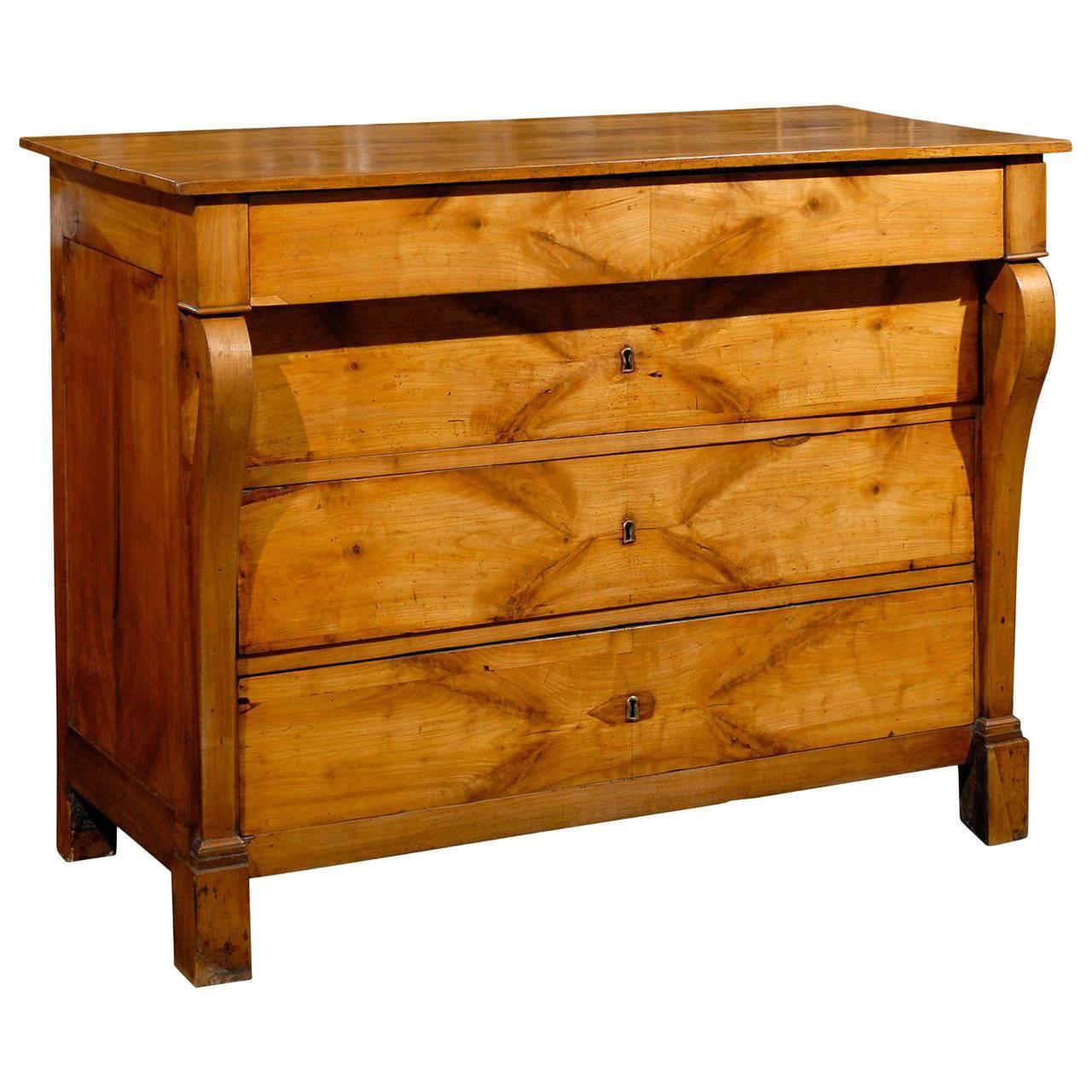 Early 19th Century, Empire Cherry Four-Drawer Commode with Volute Shaped Legs