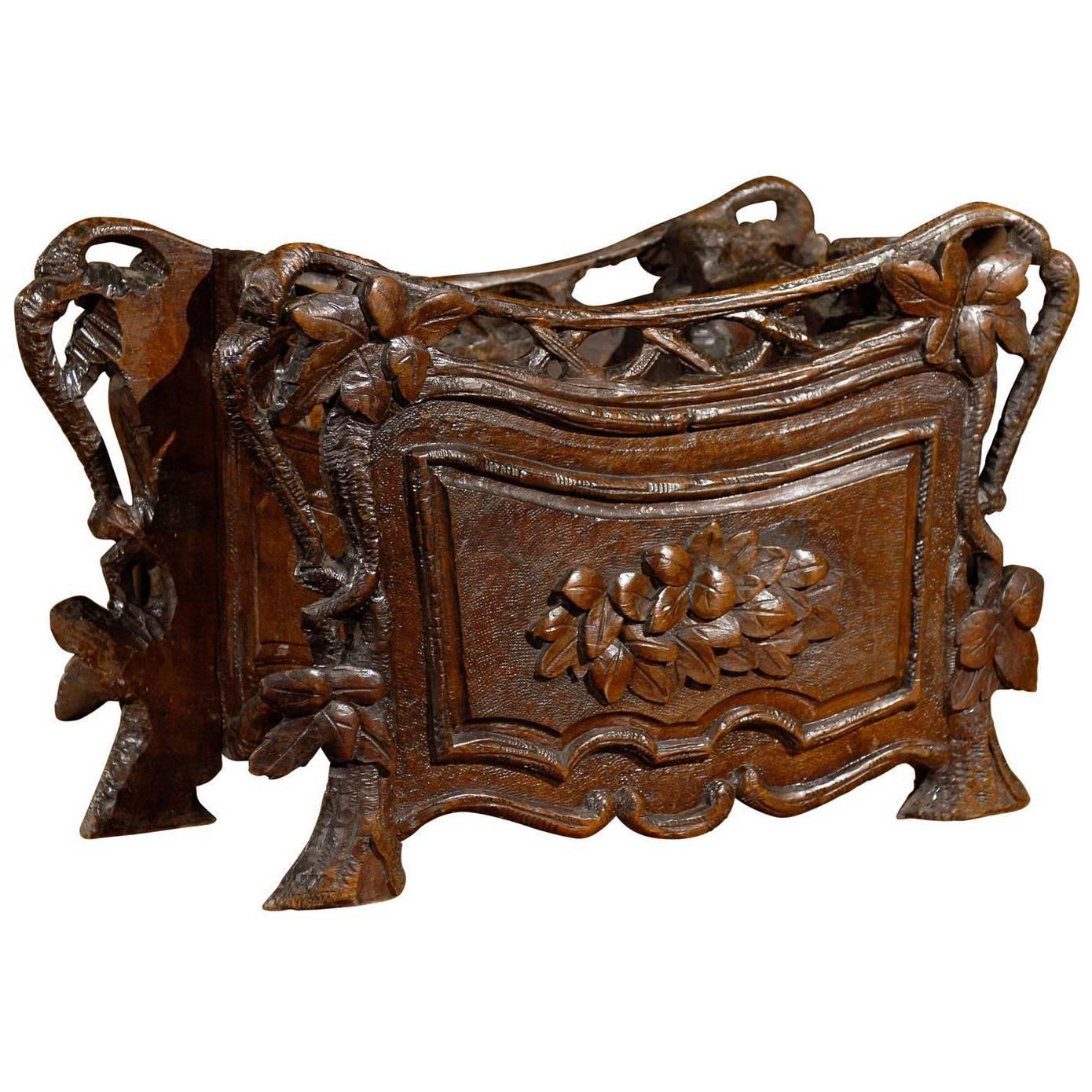 Black Forest Swiss Carved Oak Planter or Jardinière from the Late 19th Century