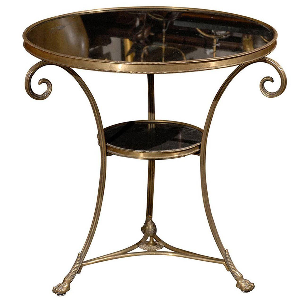 French Directoire Style Brass Guéridon Table with Stone Top from the 1950s