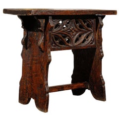 Antique Early 20th Century Spanish Carved Wooden Bench or Stool
