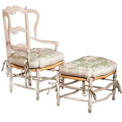 Contemporary French Provençal Rush Armchair with Matching Ottoman 5