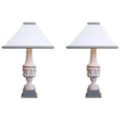 Pair of French Painted Stone Pillar Lamps 9