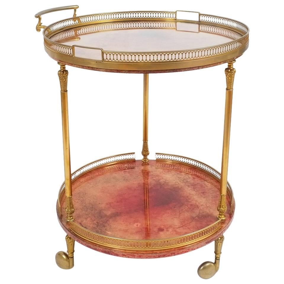 Aldo Tura Bar Cart or Side Table, circa 1960 with Removable Glass Tray For Sale