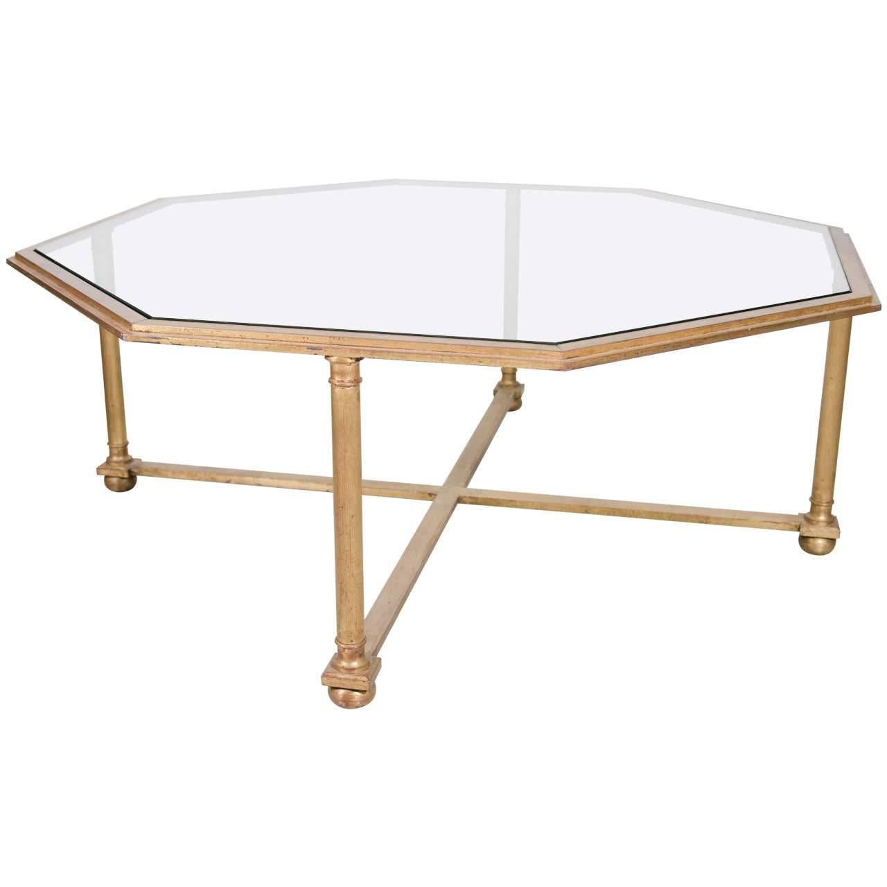 Octagonal Gilt Coffee Table with Glass Top For Sale