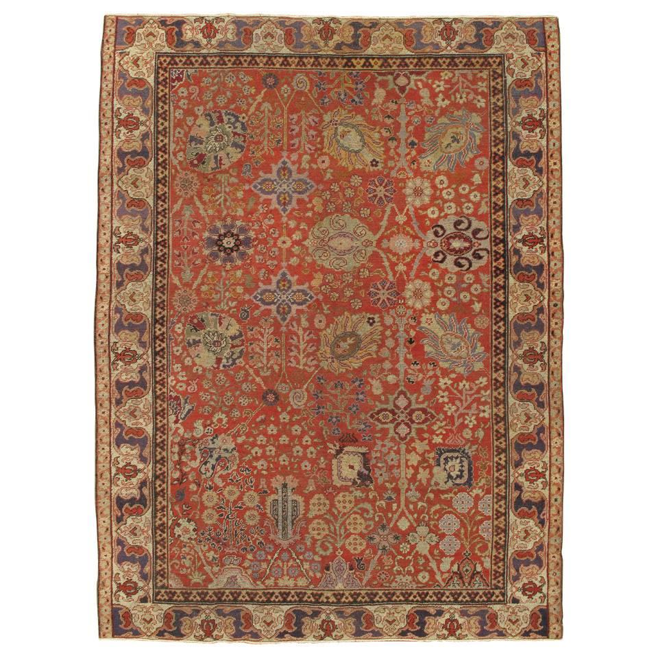 Antique Turkmenistan Khotan Rug, Handmade Oriental Rug, Coral, Ivory, Blue, Soft For Sale